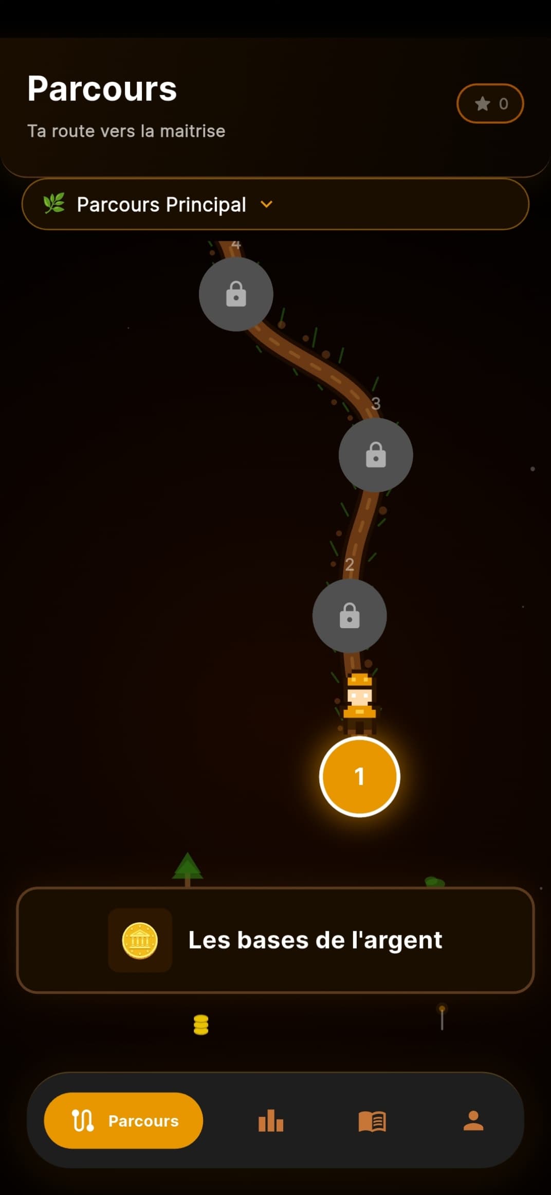 Écran parcours de l'app Orbe